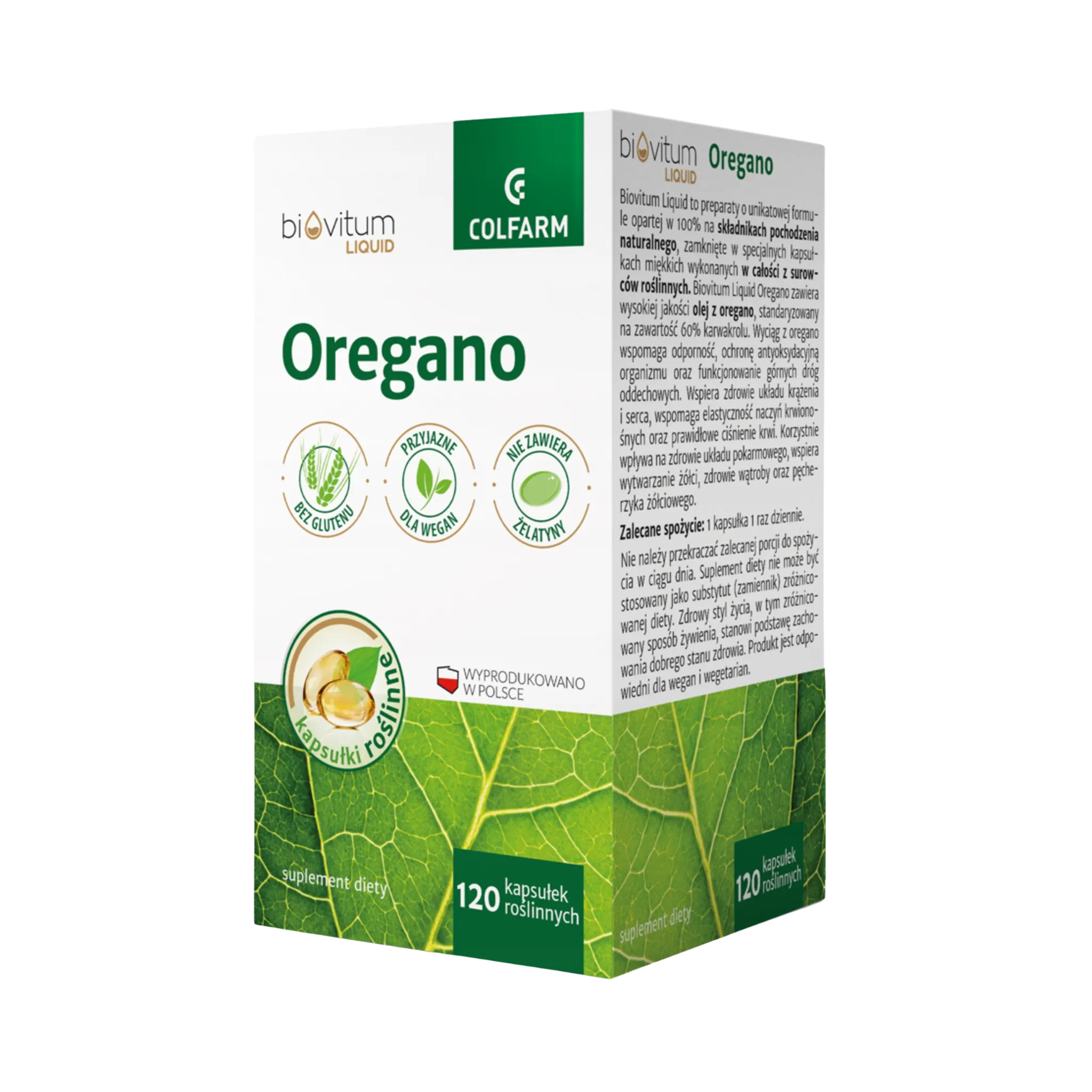 Colfarm Biovitum Oregano – suplement diety, 120 kapsułek roślinnych, opakowanie produktu