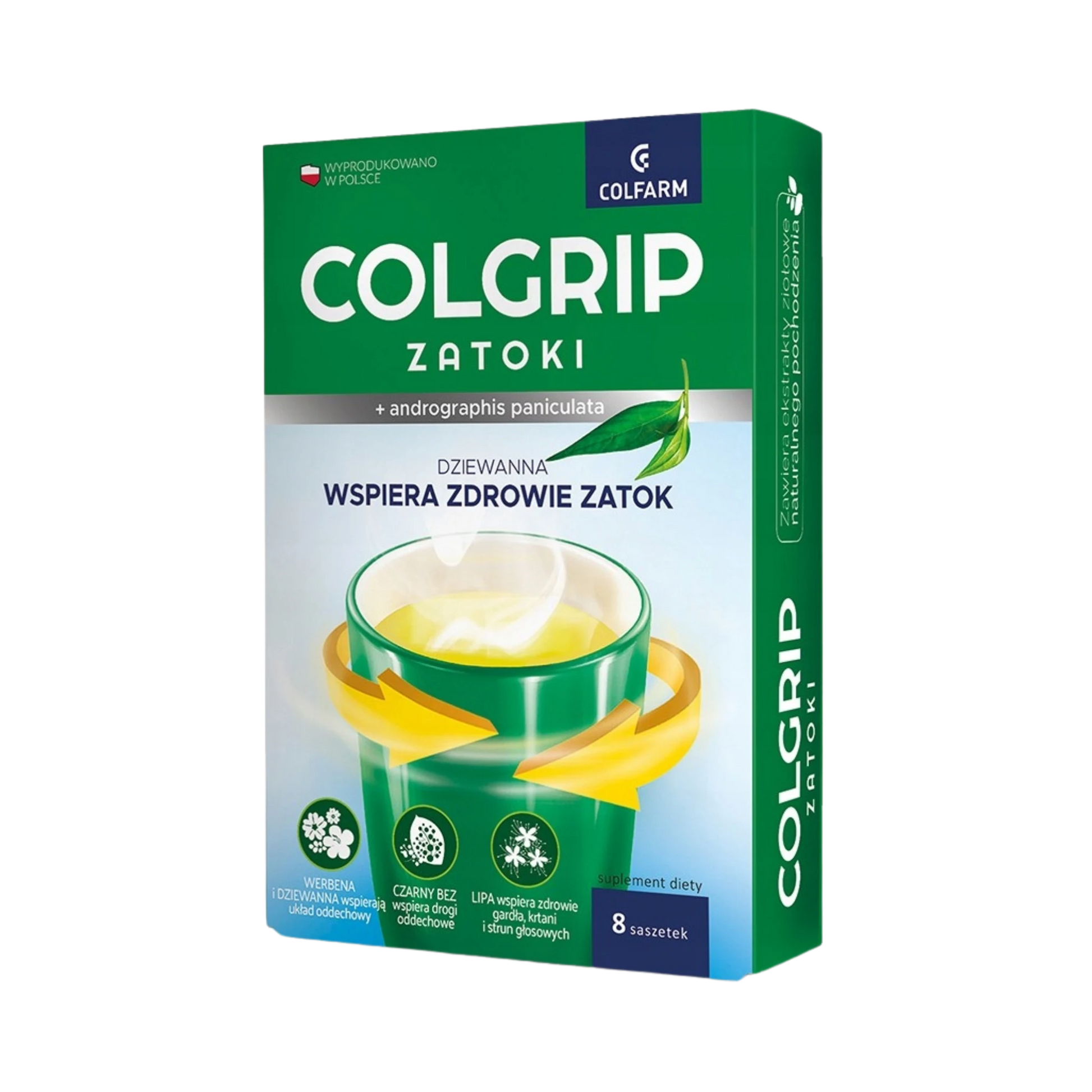 Colfarm Colgrip Zatoki – suplement diety, 8 saszetek, opakowanie produktu