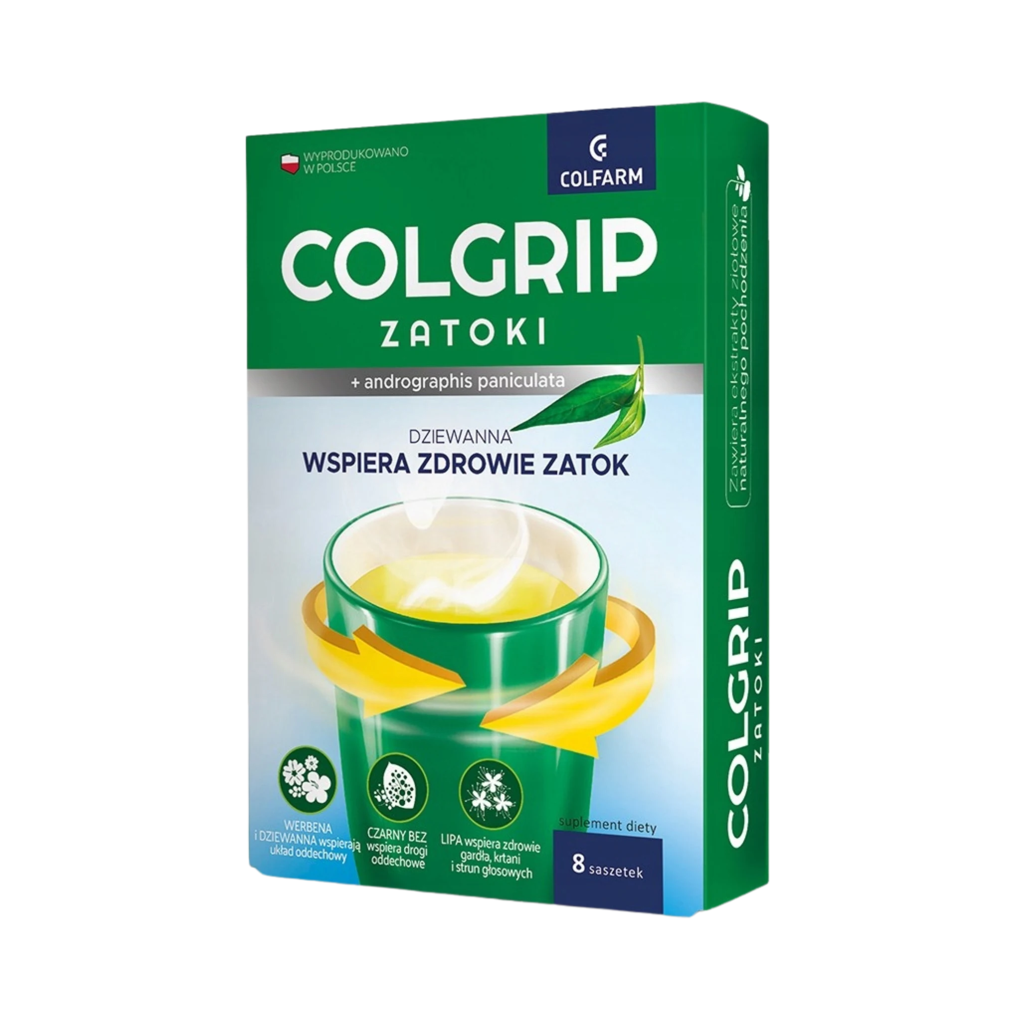 Colfarm Colgrip Zatoki – suplement diety, 8 saszetek, opakowanie produktu
