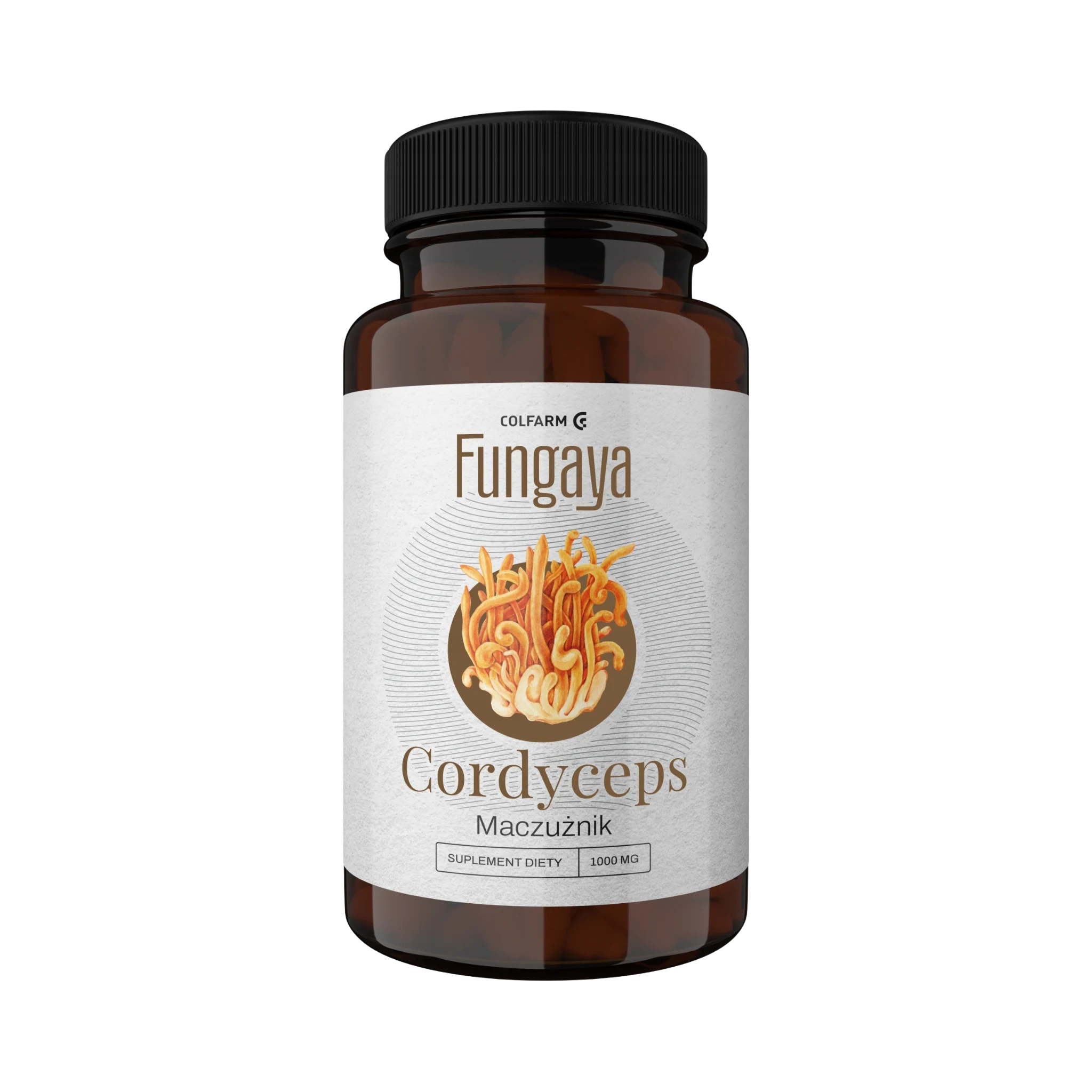 Front opakowania Colfarm Fungaya Cordyceps Maczużnik 1000 mg, 60 kapsułek