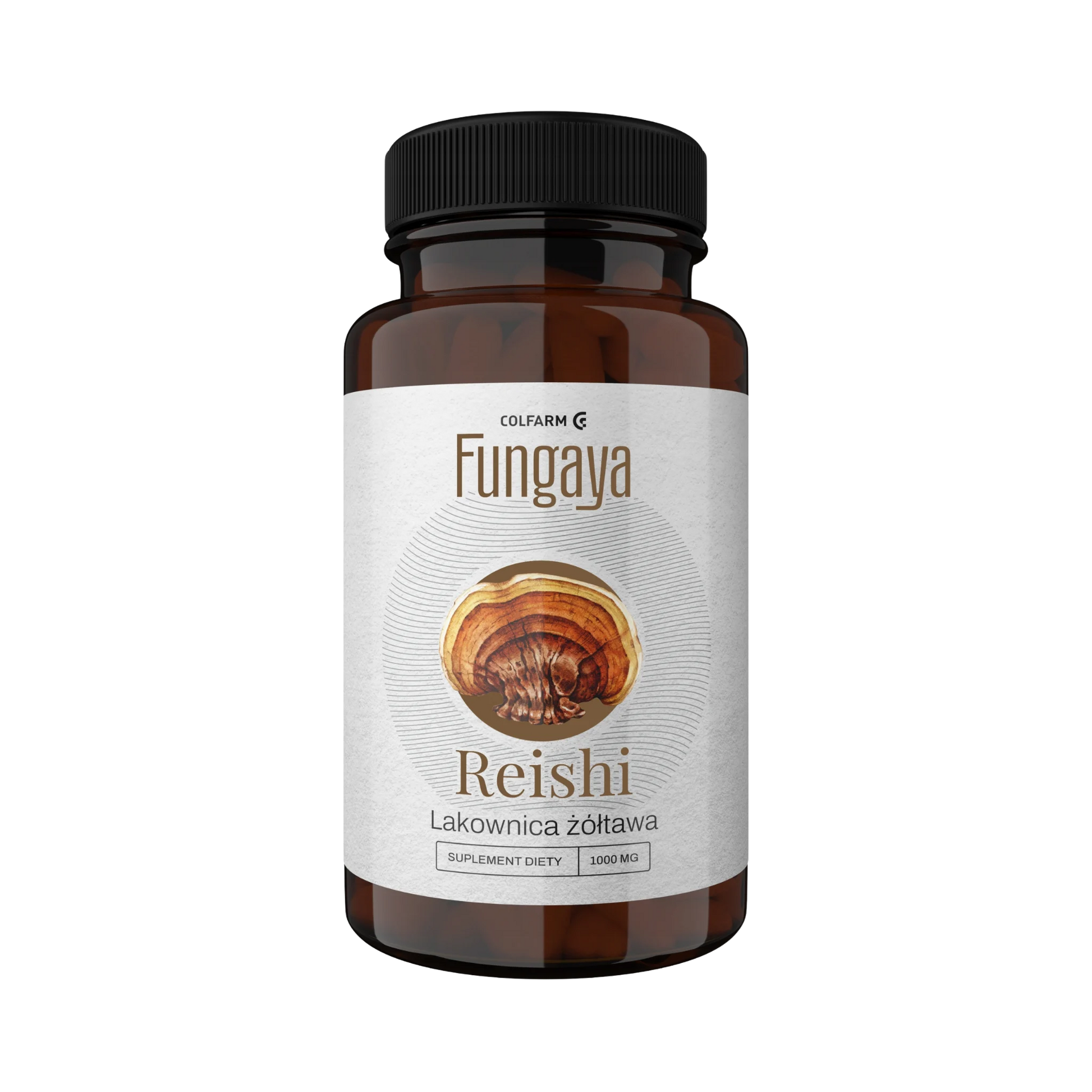 Colfarm Fungaya Reishi Lakownica żółtawa 1000 mg – suplement diety w kapsułkach, brązowa butelka