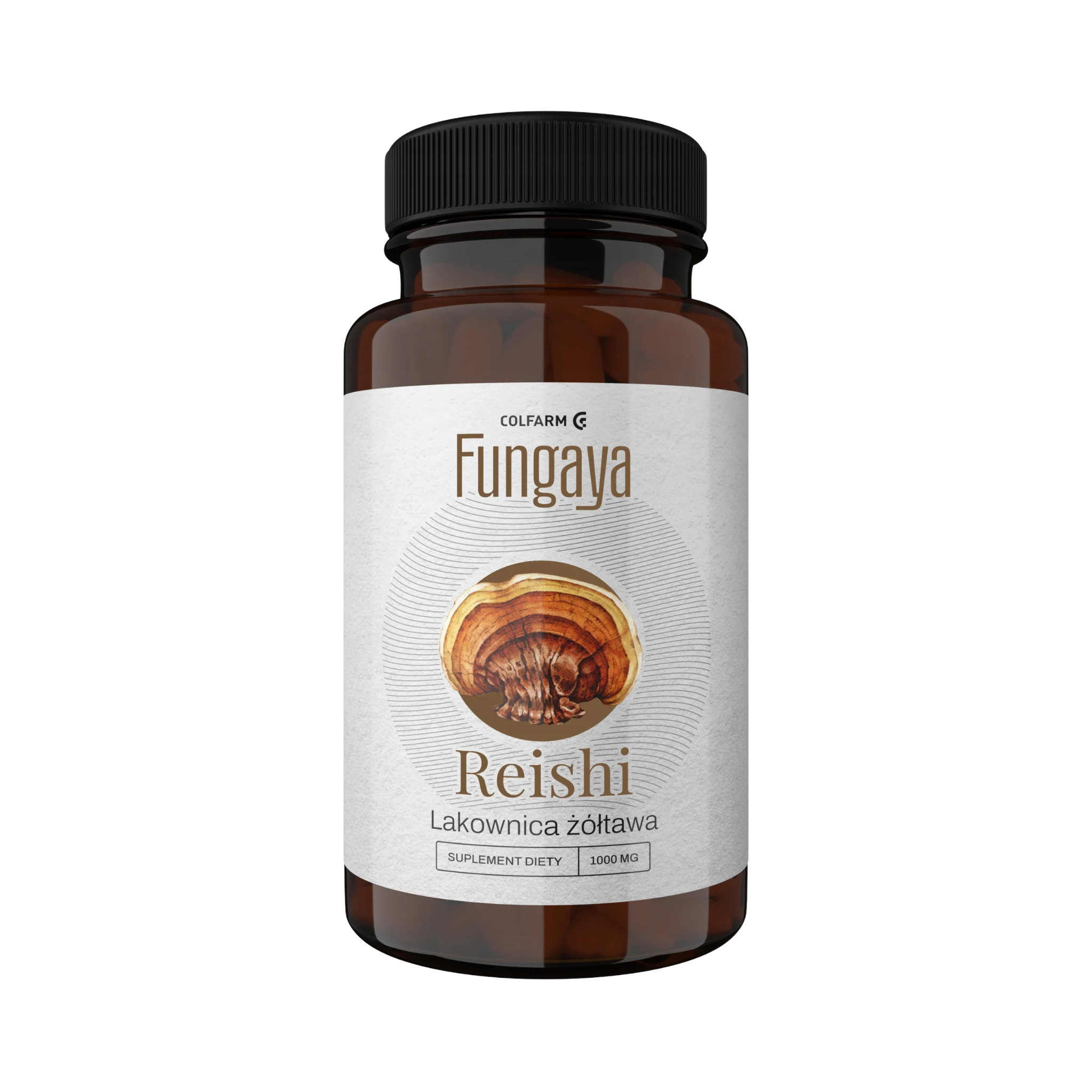 Colfarm Fungaya Reishi Lakownica żółtawa 1000 mg – suplement diety w kapsułkach, brązowa butelka