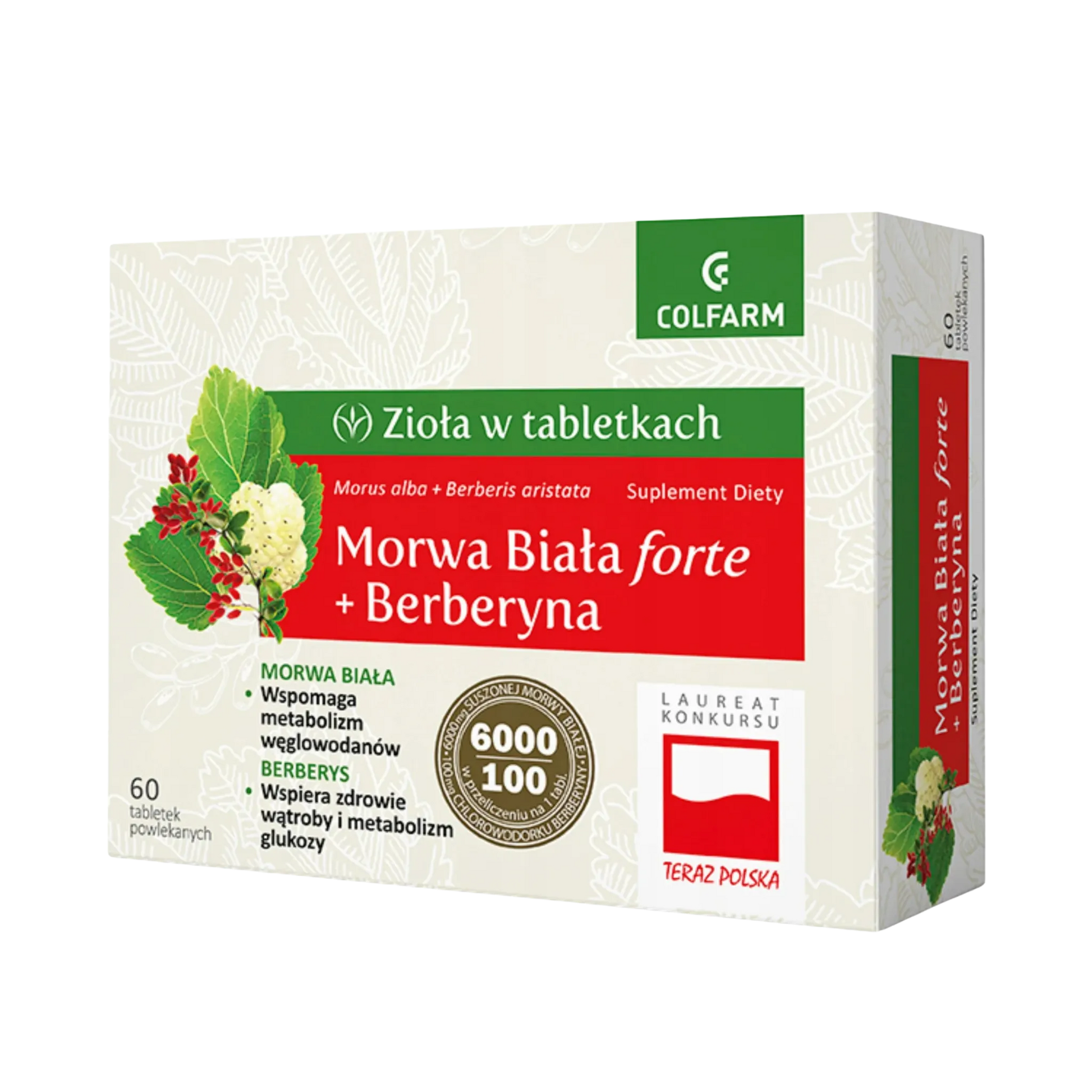 Colfarm Morwa Biała forte + Berberyna – suplement diety, 60 tabletek powlekanych, opakowanie produktu