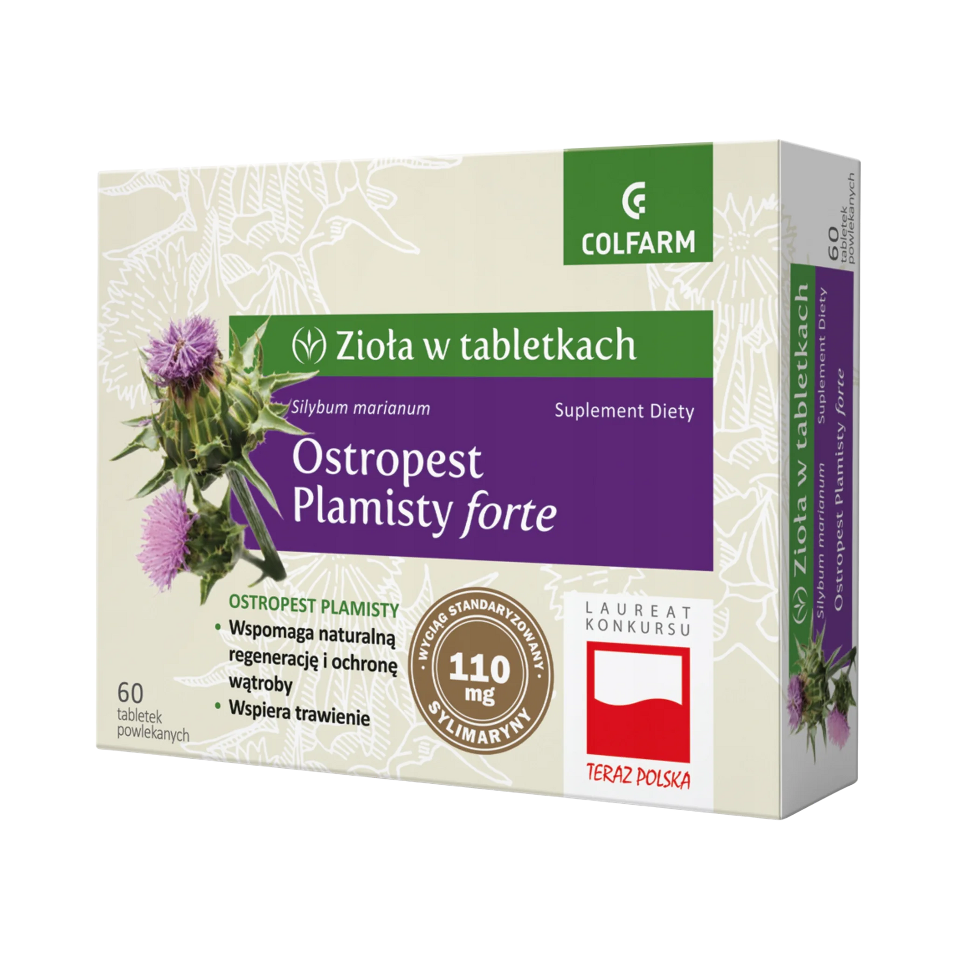 Colfarm Ostropest plamisty forte – suplement diety, 60 tabletek powlekanych, opakowanie produktu