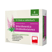 Front opakowania suplementu diety Colfarm Wierzbownica drobnokwiatowa, 30 tabletek, wsparcie funkcji prostaty.