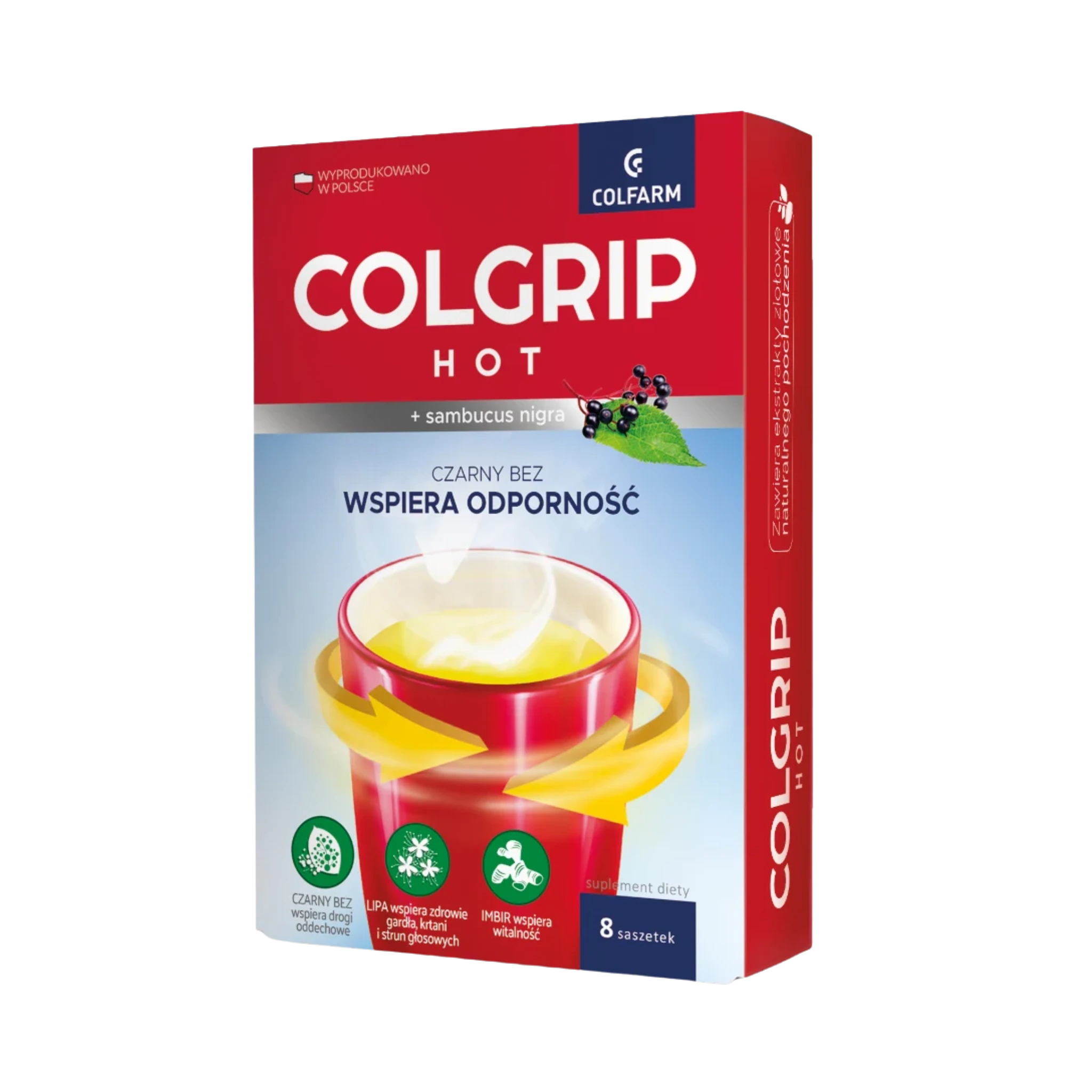 Colgrip Hot Colfarm – opakowanie produktu, suplement diety 8 saszetek