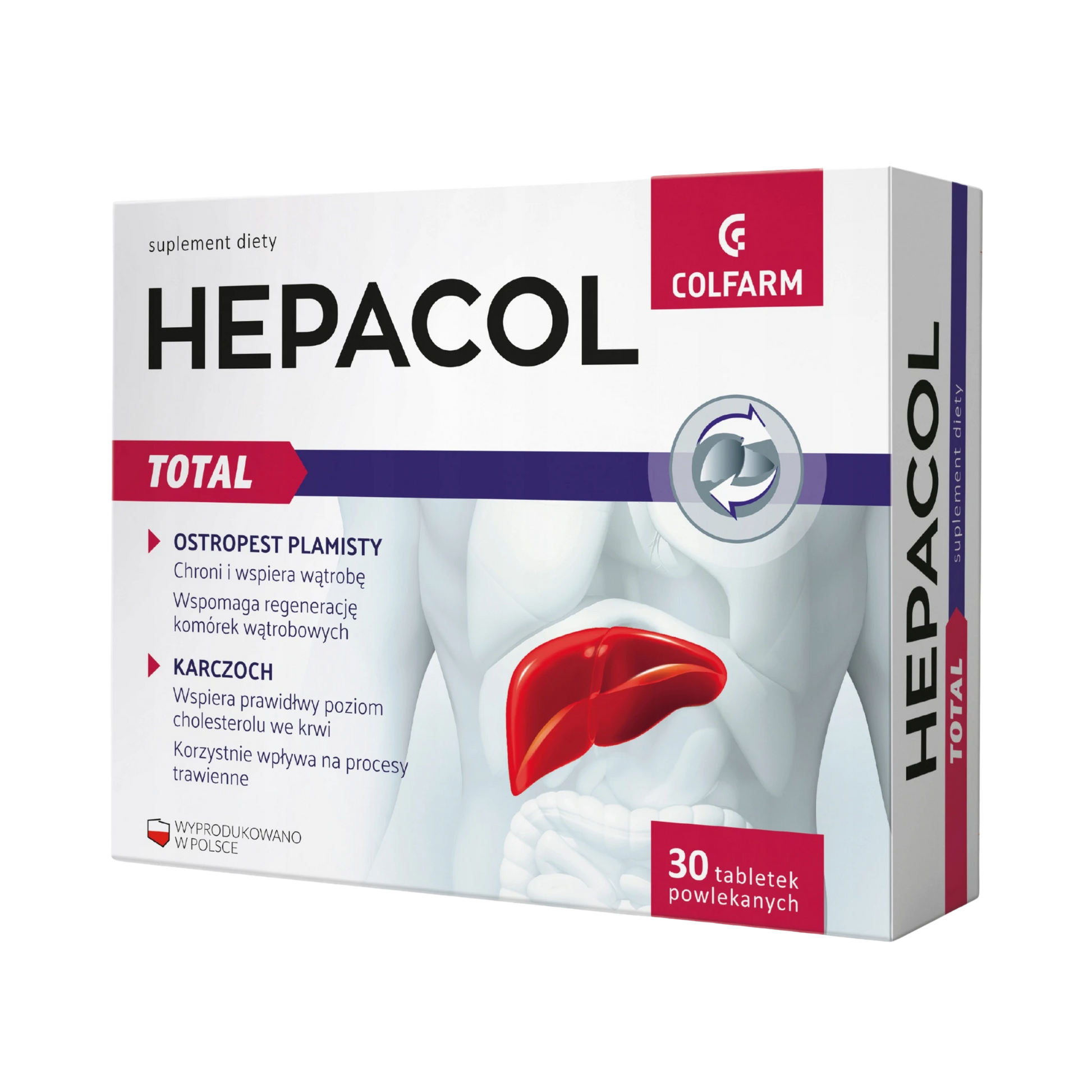 Hepacol Total Colfarm – opakowanie produktu, suplement diety 30 tabletek