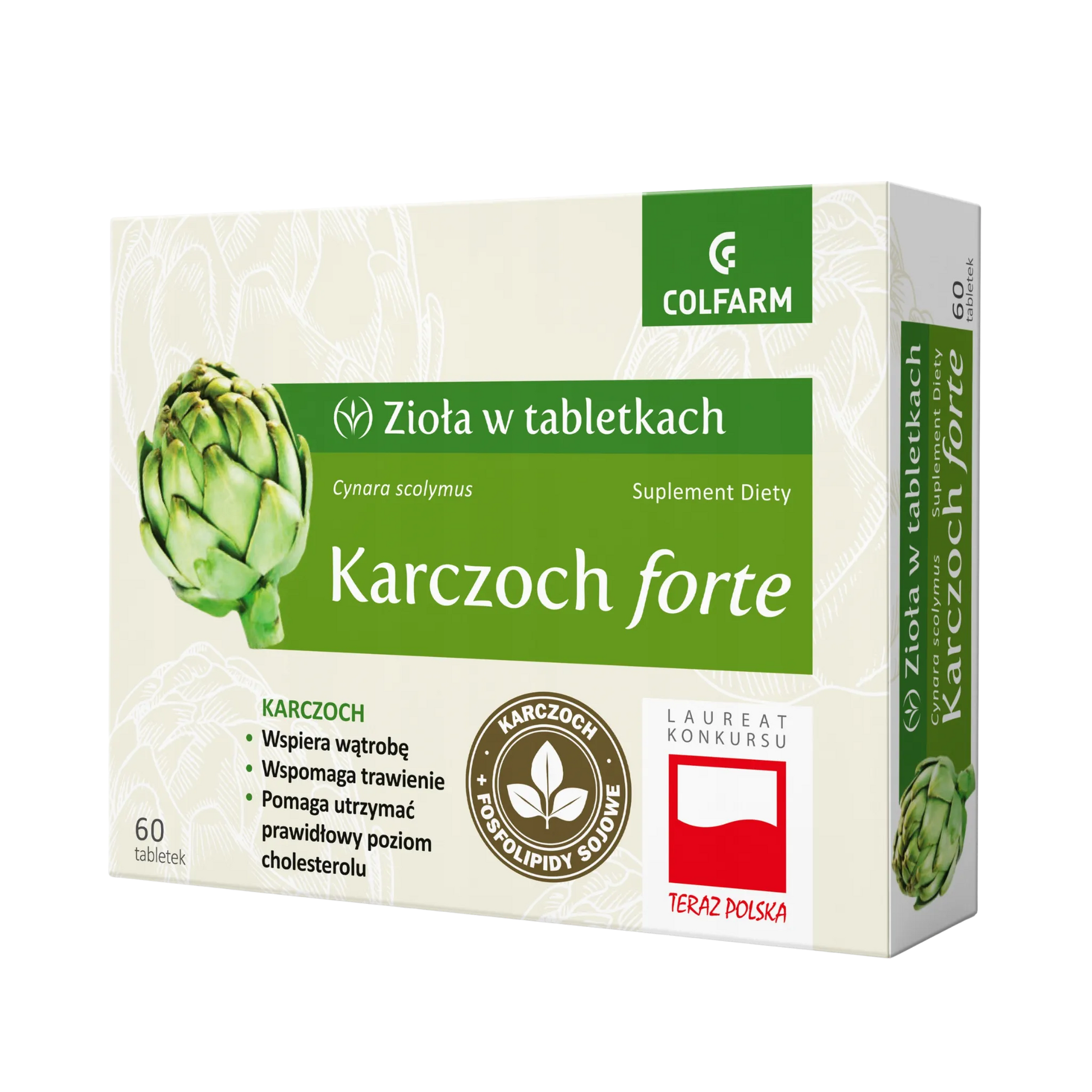 Karczoch forte Colfarm – opakowanie produktu, suplement diety 60 tabletek

