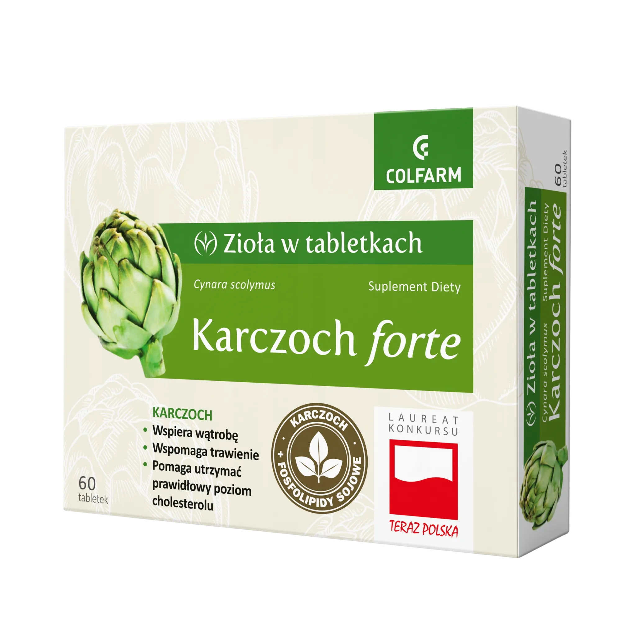 Karczoch forte Colfarm – opakowanie produktu, suplement diety 60 tabletek
