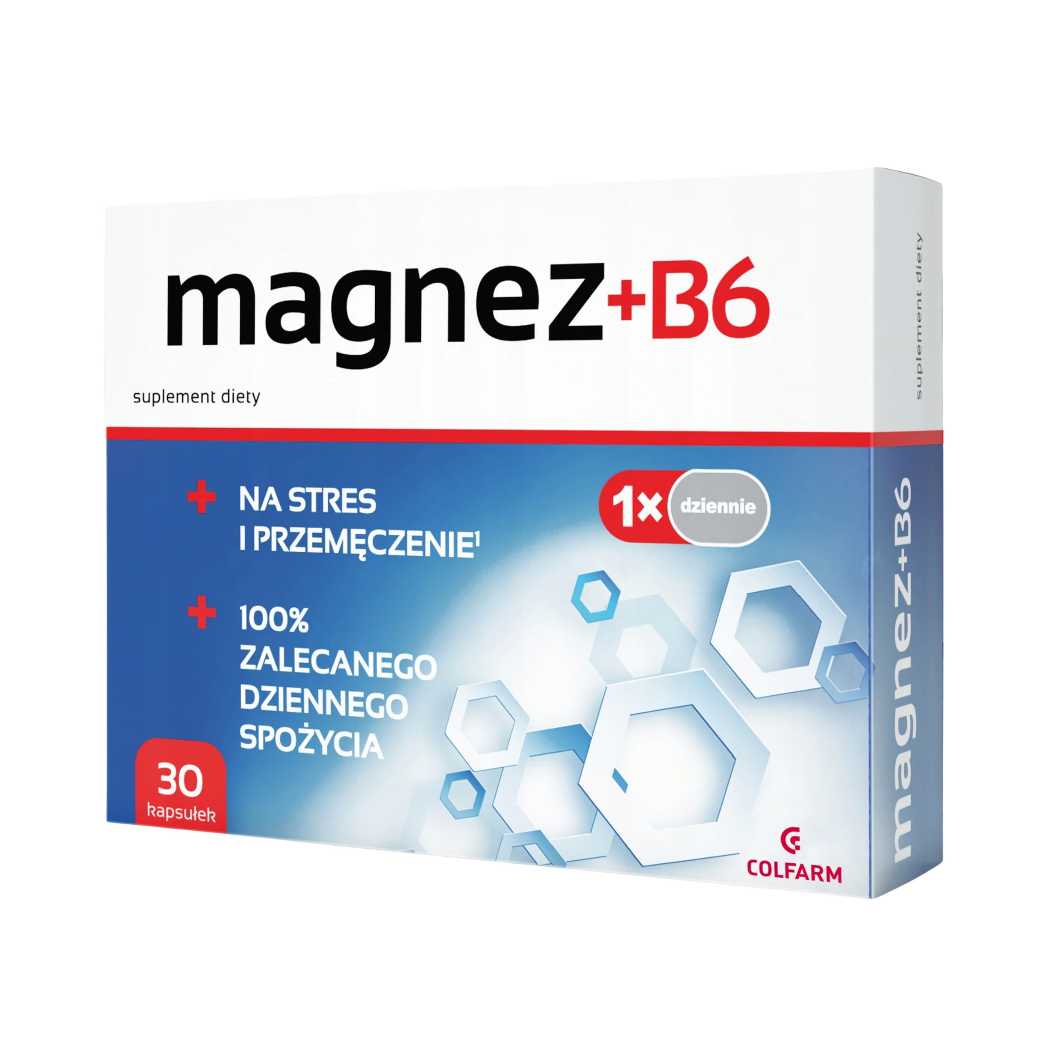 Magnez + B6 Colfarm – opakowanie produktu, suplement diety 30 kapsułek