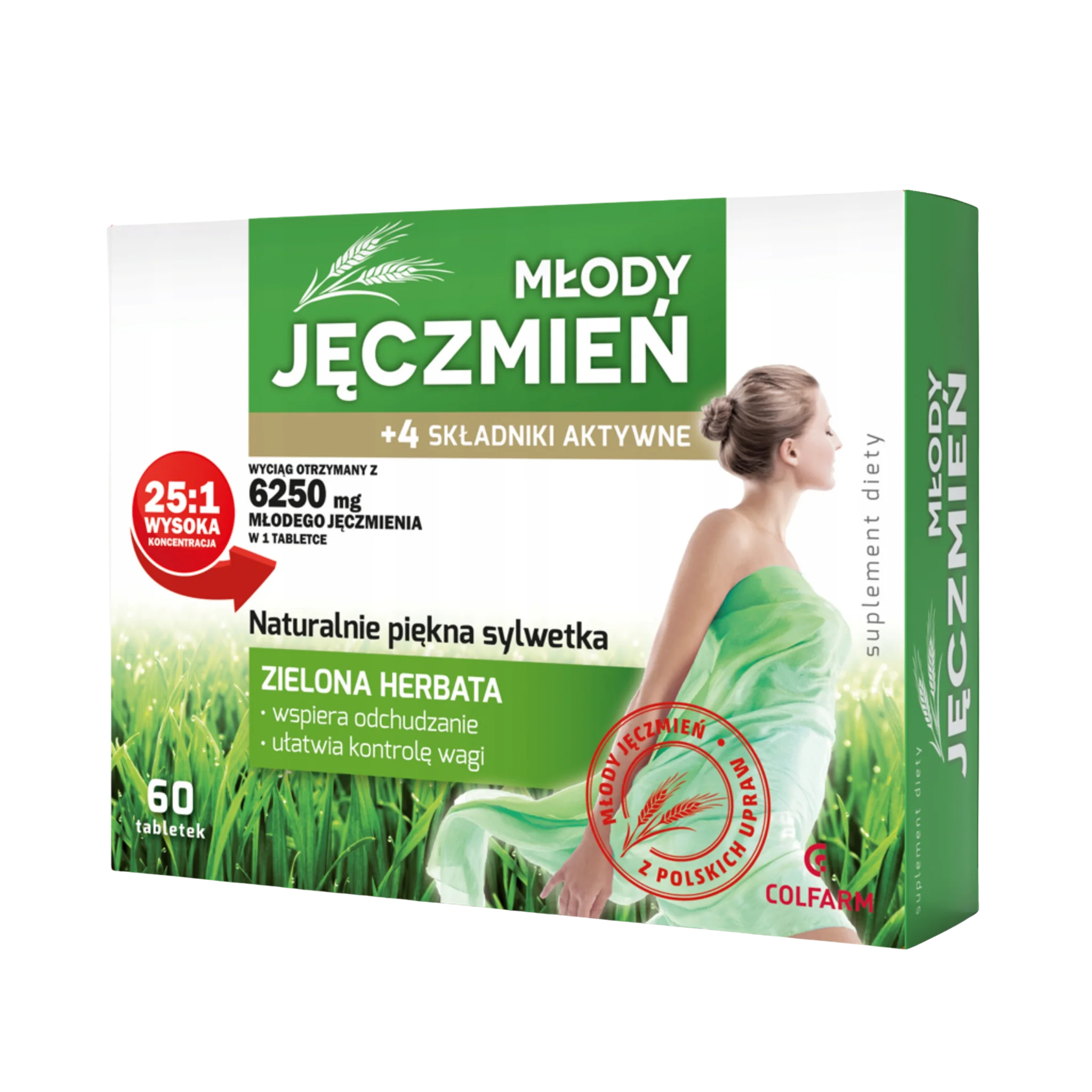 Młody Jęczmień Colfarm – opakowanie produktu, suplement diety 60 tabletek