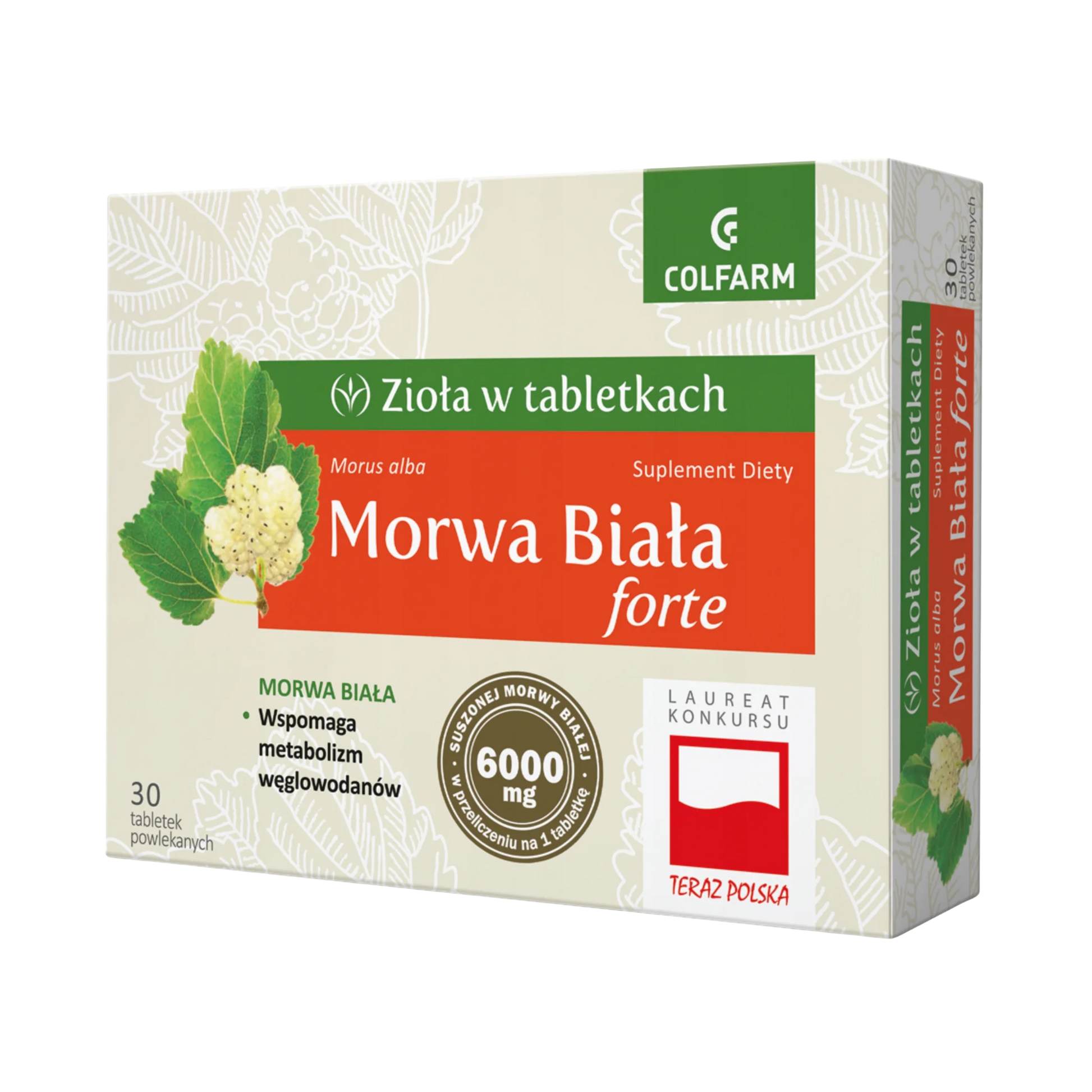 Morwa Biała Forte Colfarm – opakowanie produktu, suplement diety 30 tabletek