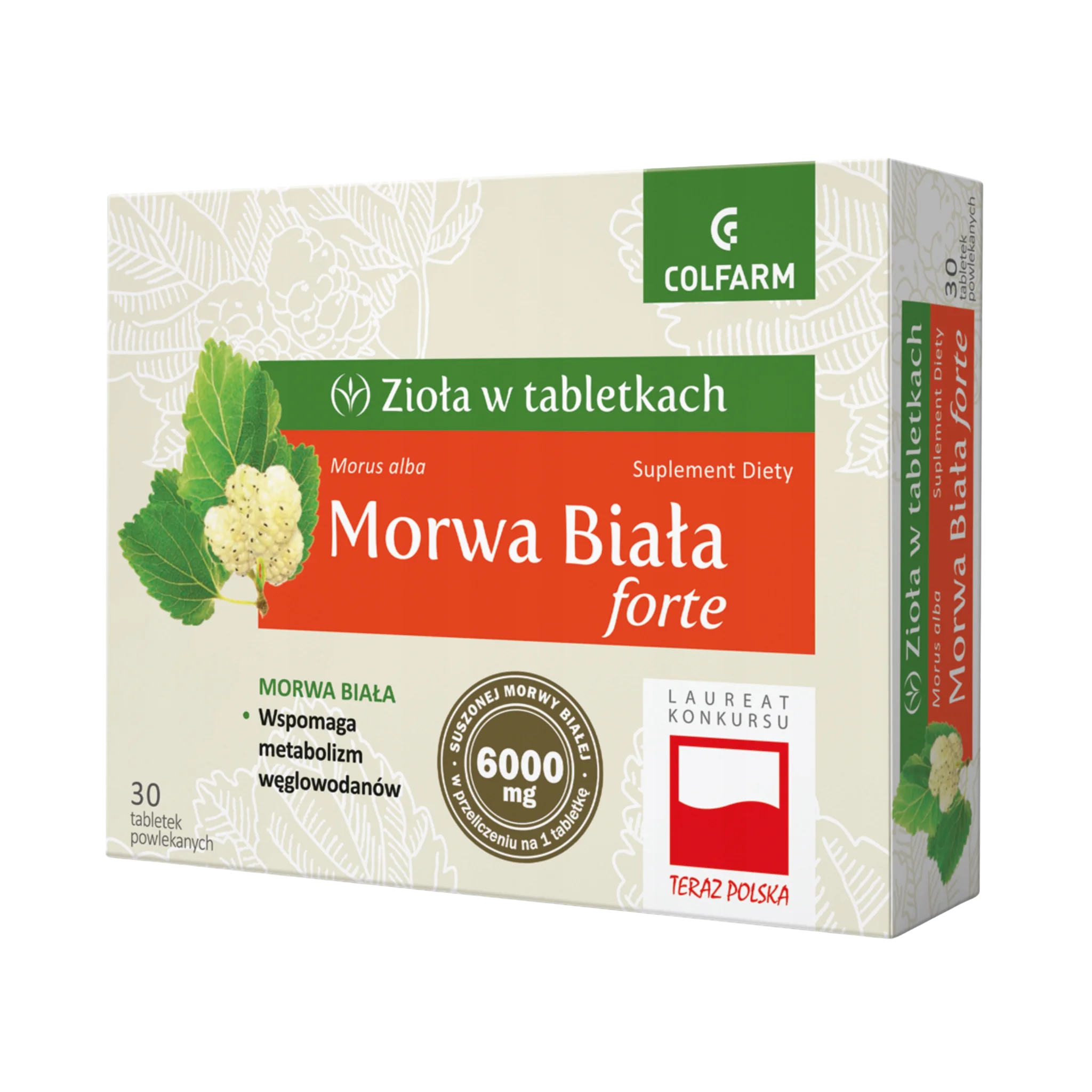 Morwa Biała Forte Colfarm – opakowanie produktu, suplement diety 30 tabletek