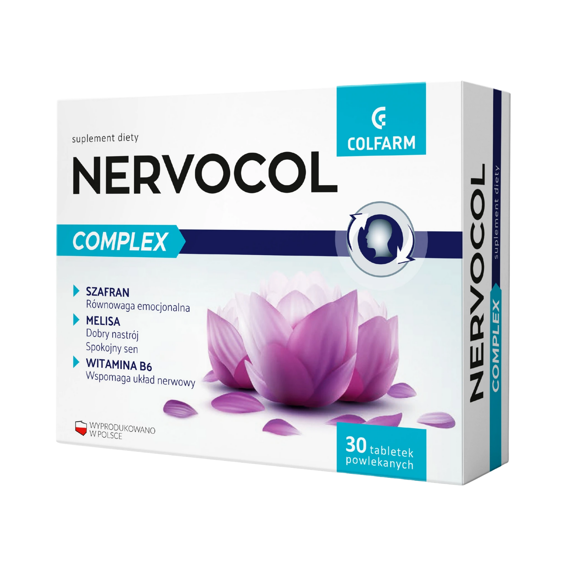 Nervocol Complex Colfarm – opakowanie produktu, suplement diety 30 tabletek