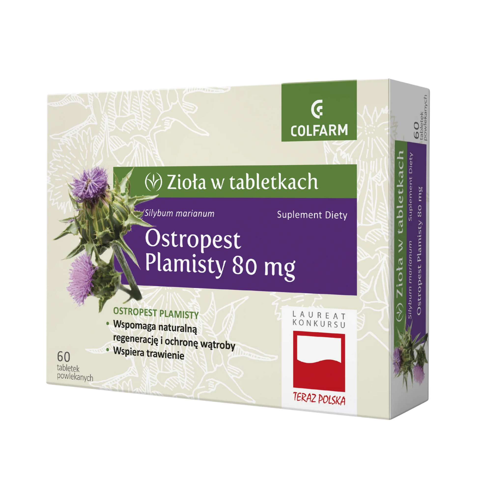 Ostropest Plamisty Colfarm 80 mg – opakowanie produktu, suplement diety 60 tabletek