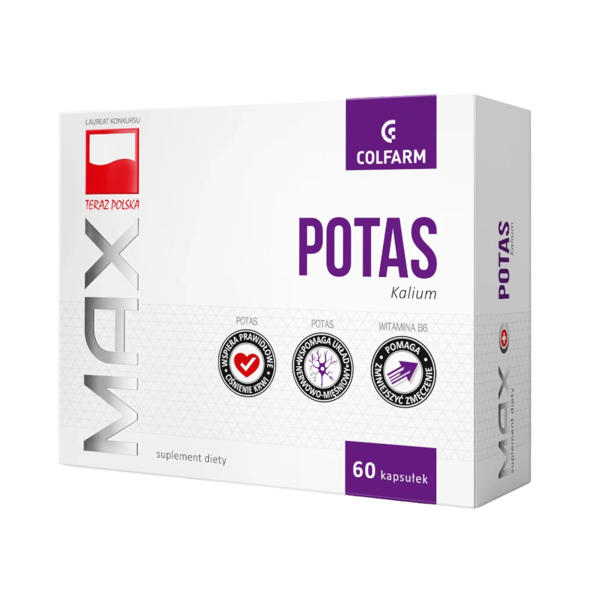 Potas Colfarm – opakowanie produktu, suplement diety 60 kapsułek