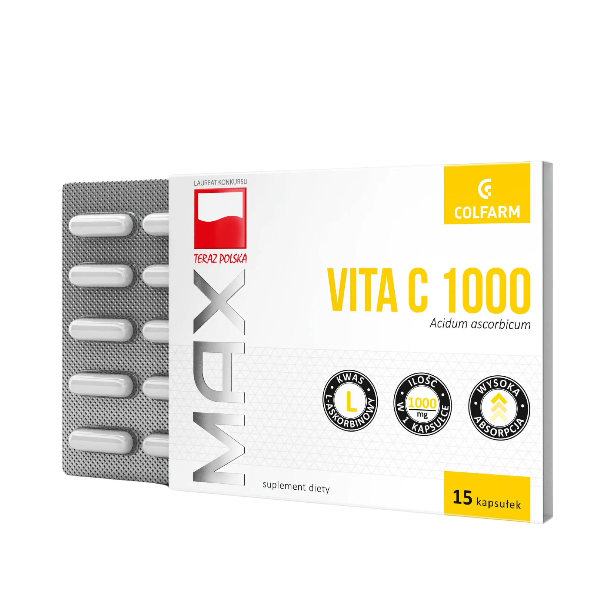 Vita C 1000 Colfarm – opakowanie produktu, suplement diety 15 kapsułek