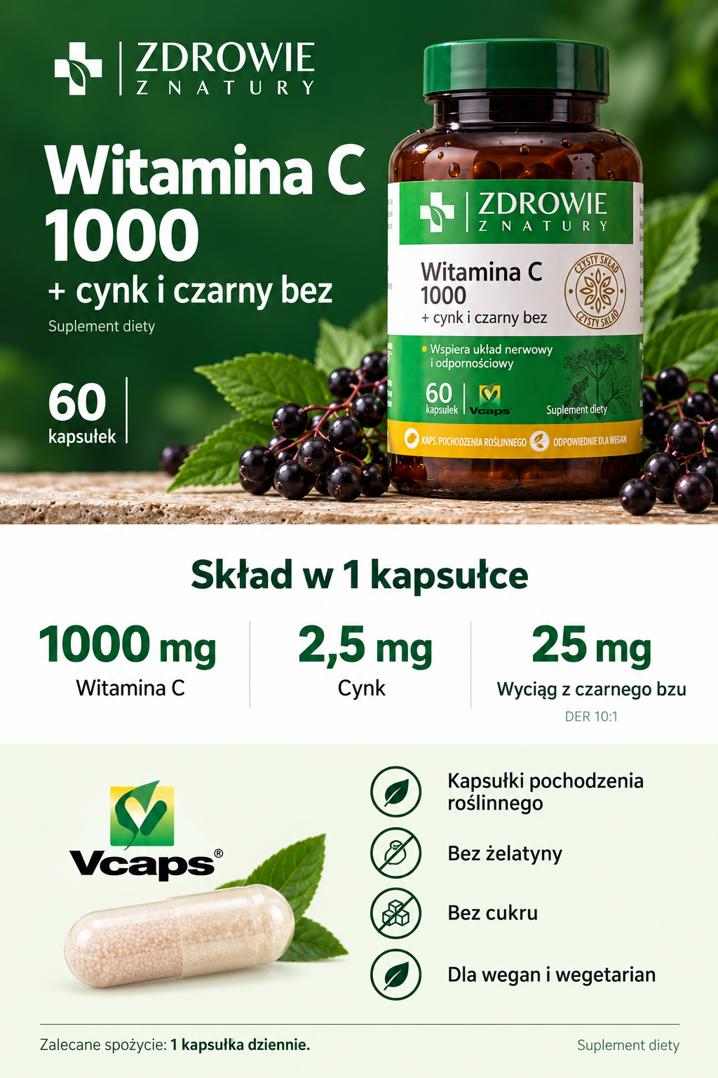 Witamina C 1000 mg + Cynk i Czarny Bez (60 kaps.)
